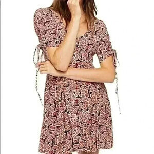 Free People Laced Up Mini Dress Women's Small Black Combo Floral Fairycore NWT